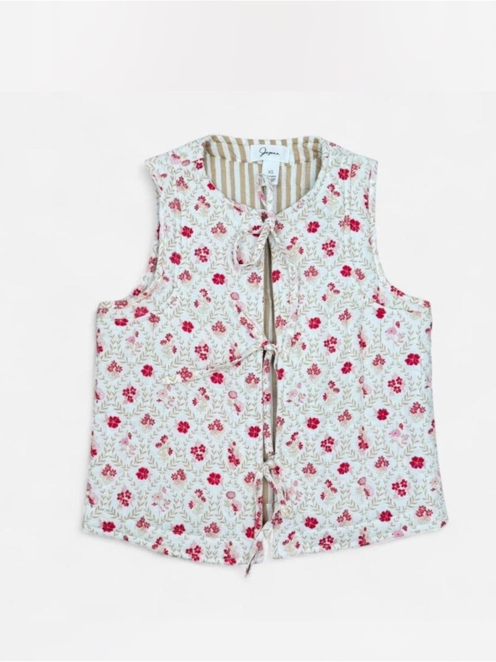 Japna Cream and Pink Floral Tie-Front Cotton Top